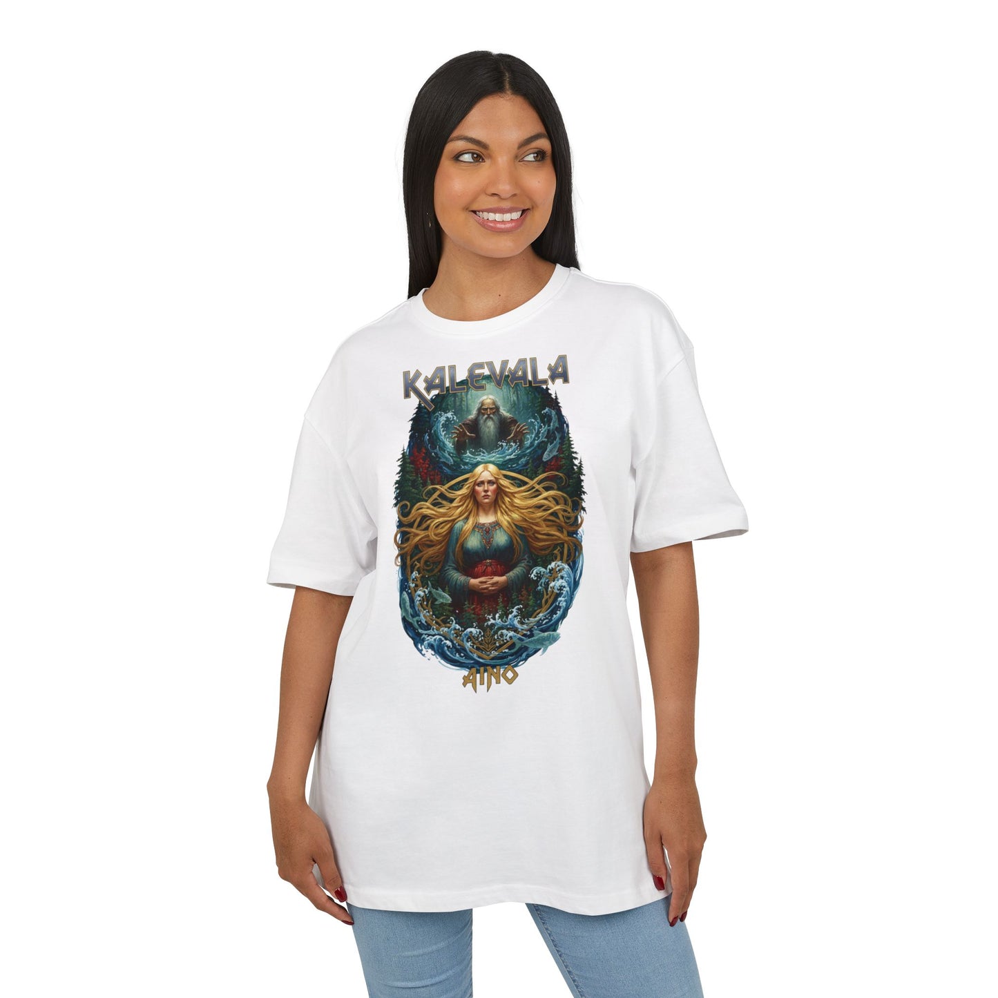 Kalevala Aino ja Väinämöinen – Kalevalan kohtalokas kohtaaminen rock-henkinen paita -  Oversize  T-paita
