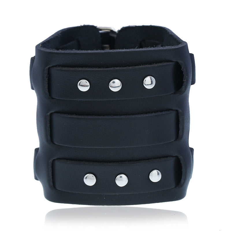 Studded Punk Wide Leather Leather Bracelet Exaggerated