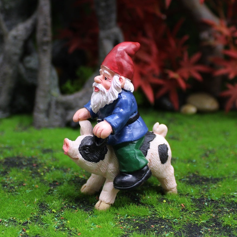 Creative Micro Landscape Dwarf Ornaments Christmas Fun Dwarf Riding Pig Garden Resin Decorations