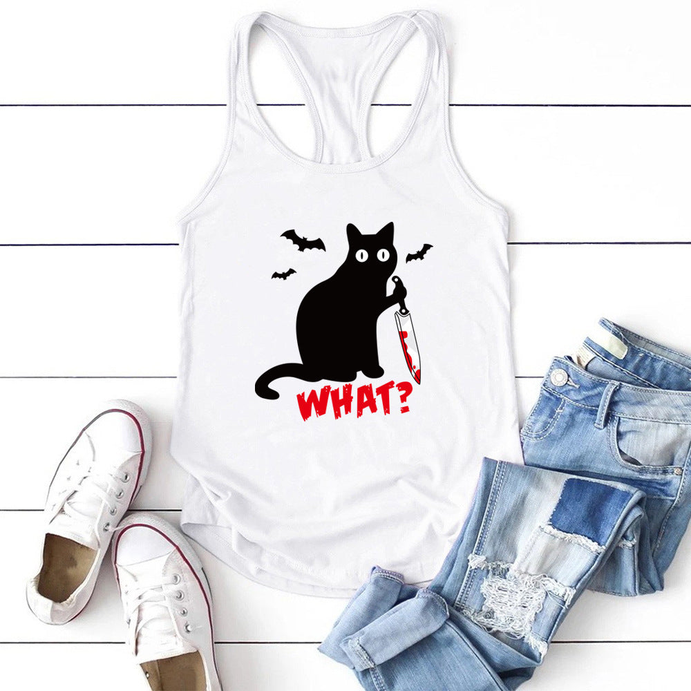 Gothic Cat Knife Bat What Printed Vest