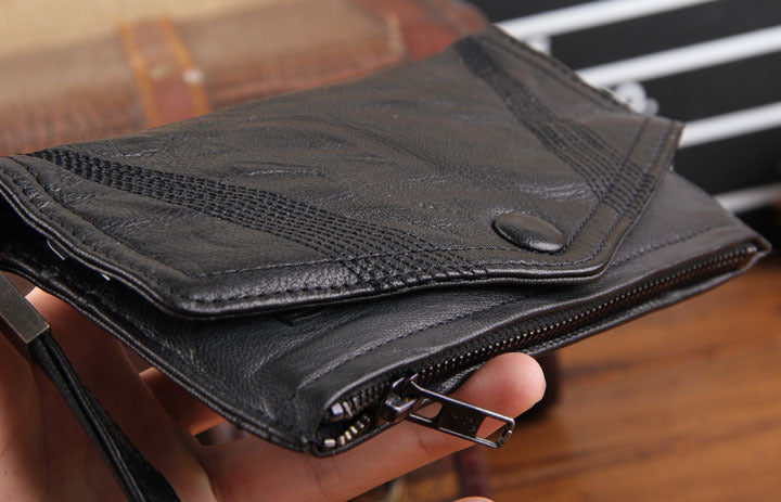 Men's Fashion Goat Leather Pleated Wallet