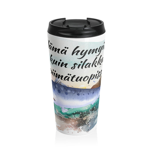 Travel mug made of steel 0.44l - Life smiles like a herring in a buttermilk mug