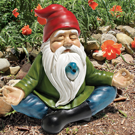 a meditating garden gnome