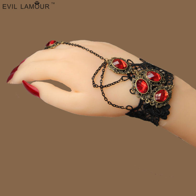 Gothic Style Fashion Black Female Lace Bracelet Ring