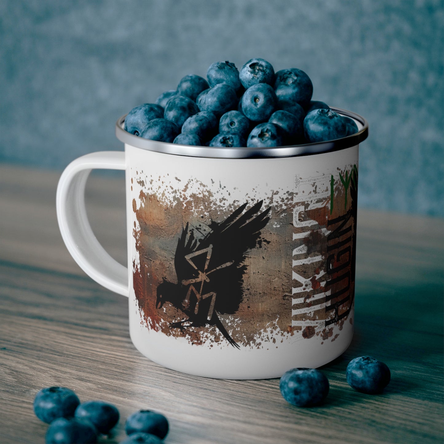 Enamel mug - viking ravens Hugin and Munin rusty