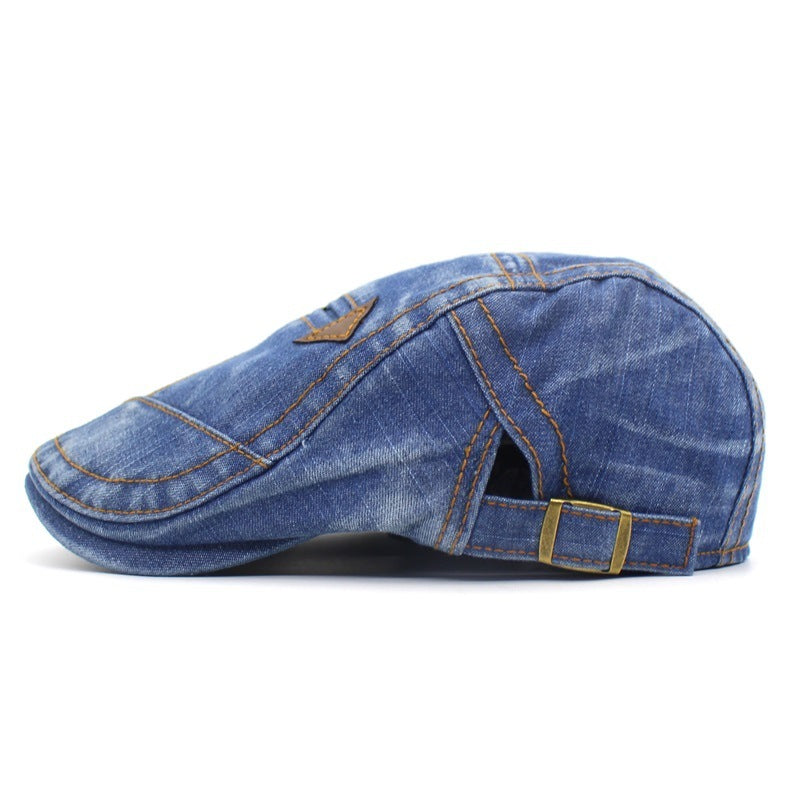 Washed denim peaked beret