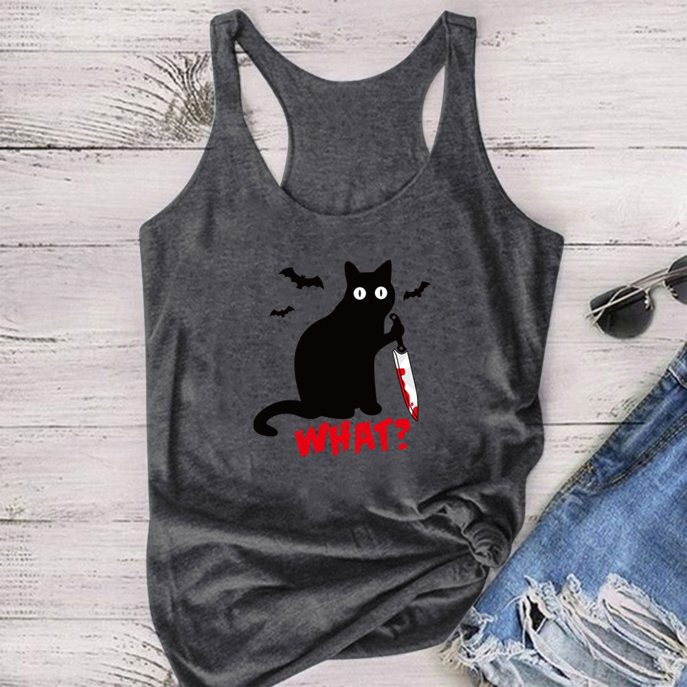 Gothic Cat Knife Bat What Printed Vest