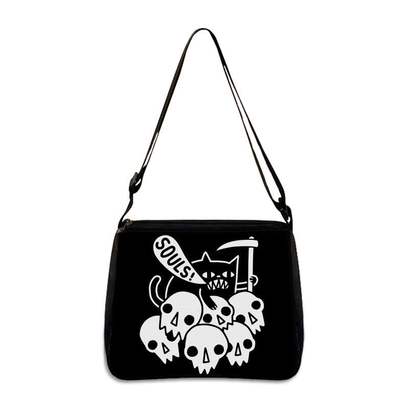 Factory Direct Supply Polyester Underarm Bag Gothic Cat Printing Shoulder Bag Simple Women's Fashion Bag