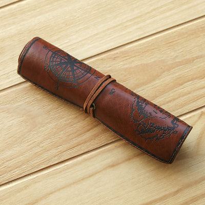 Faux Leather Pirate Themed Roll Up Pencil Case