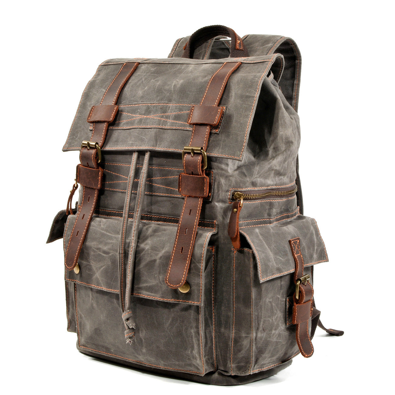 Men's And Women's Beeswax Canvas Travel Outdoor Leather Mountaineering Bag