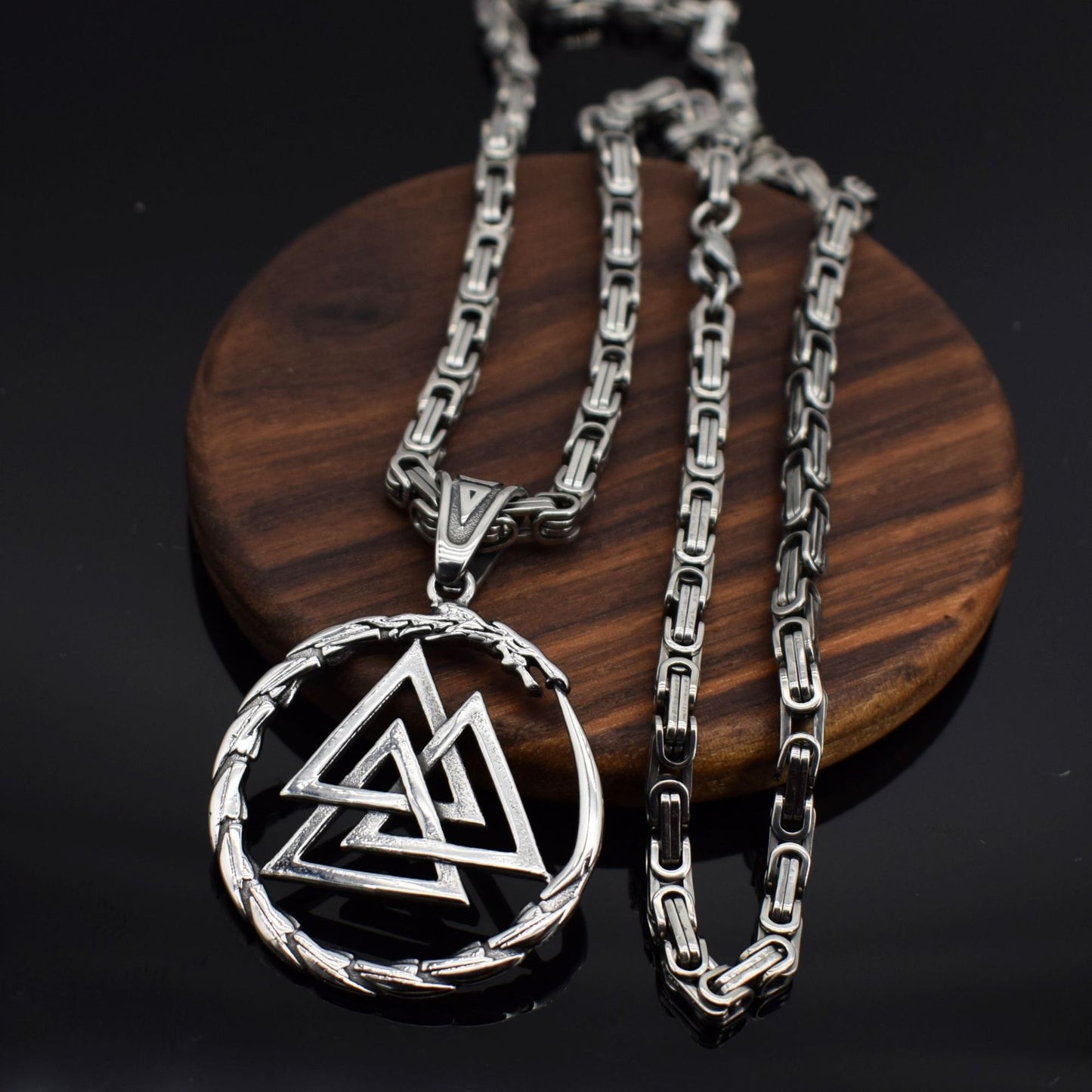 Men Stainless Steel Viking Valknut Amulet Dragon Pendant Necklace