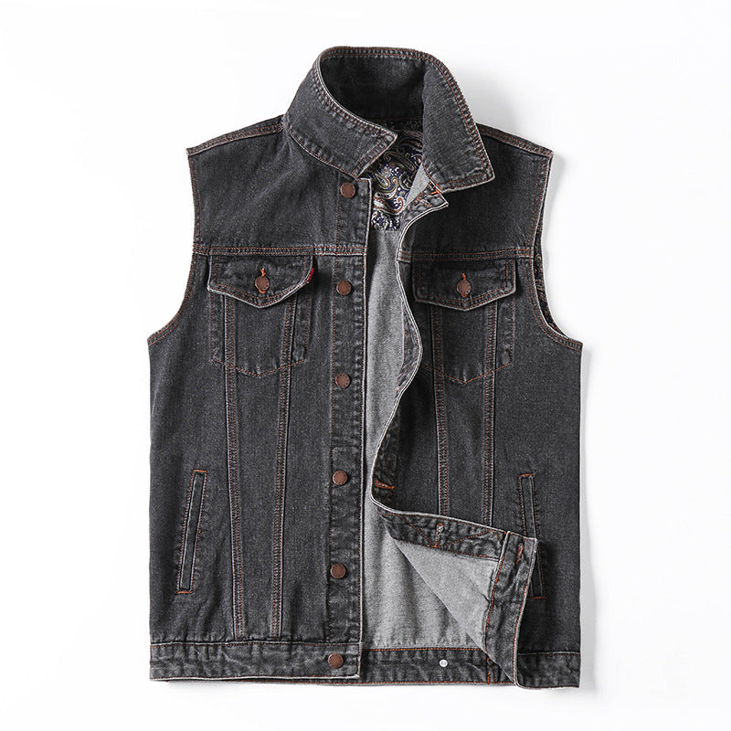 New Loose Large Size Men's Denim Vest Coat