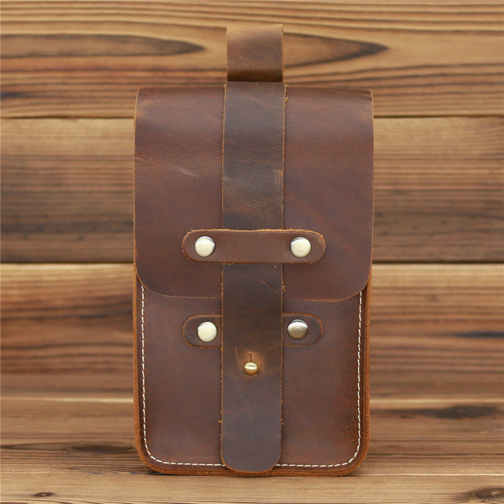 Men's And Women's Fashion Vintage Crazy Horse Leather Cell Phone Bag