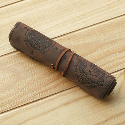 Faux Leather Pirate Themed Roll Up Pencil Case