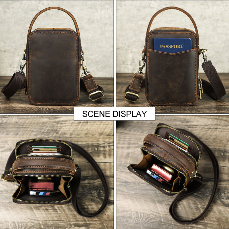 Men's Casual Retro Crazy Horse Leather Shoulder Messenger Bag