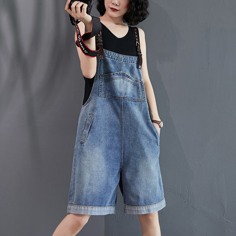 Women's Loose Denim Overalls Shorts