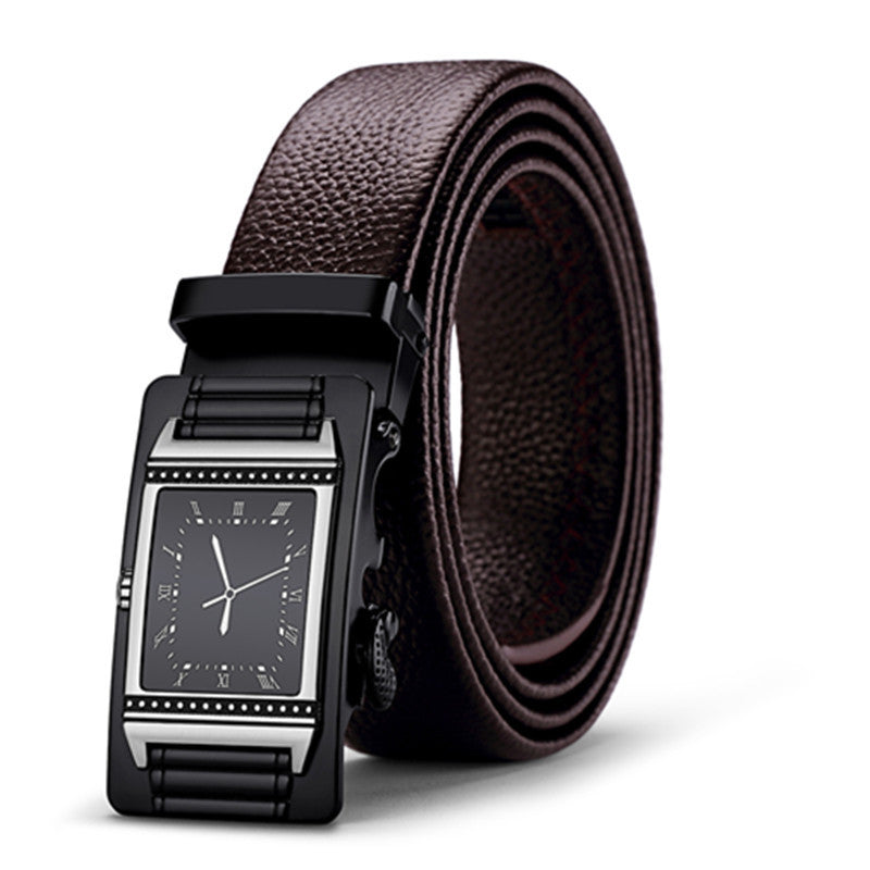 Men's Leather Top Layer Cowhide Automatic Buckle Belt Personality