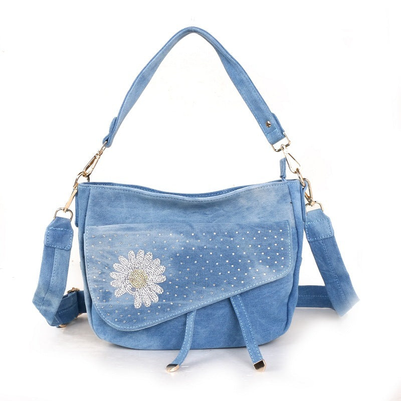 Fashion Denim Female Bag Owl Denim Bag KTM Denim Bag Flower Bag Shoulder Messenger Portable Bucket Bag Small