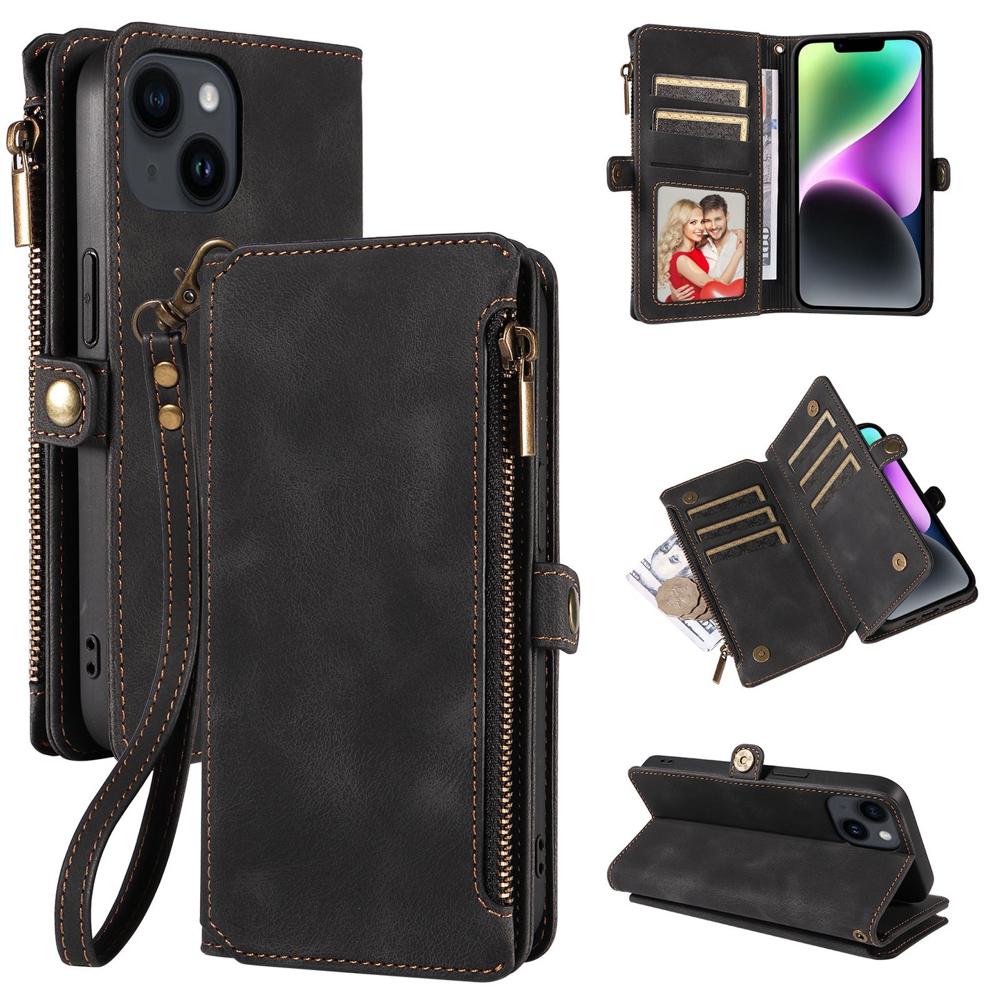 Wallet Flip Zipper Phone Leather Case