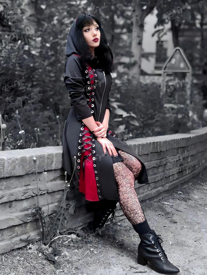 Gothic Style New Hooded Color Matching Mid-length Dress