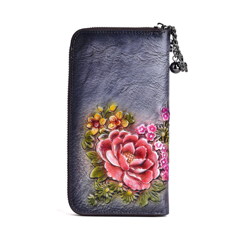 Multipurpose leather wallet with floral pattern