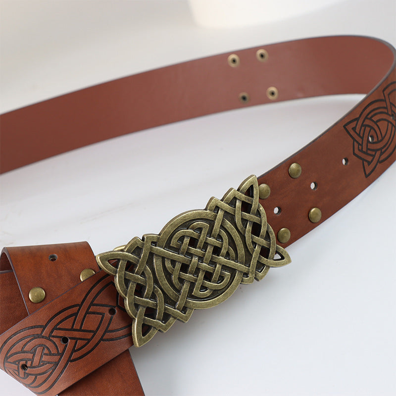 Viking Style Skateboard Buckle Embossed Rivet Belt