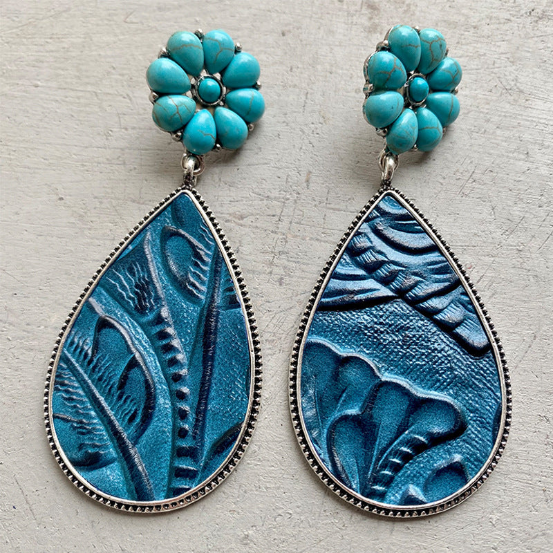 Western Embossed Leather Earrings Bohemian