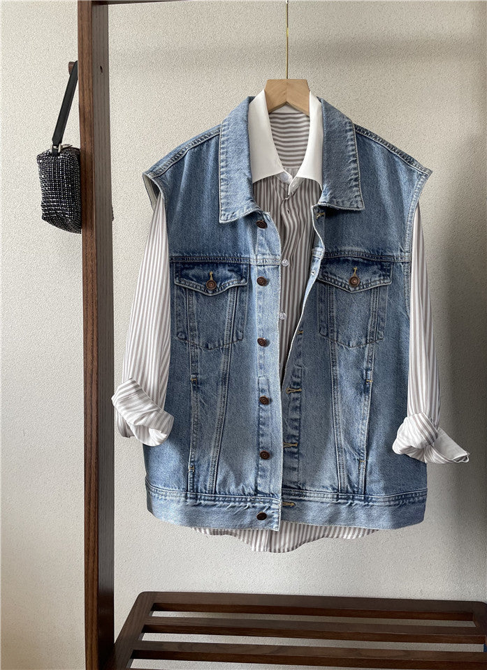 Ladies Denim Vest Loose Sleeveless Jacket Casual