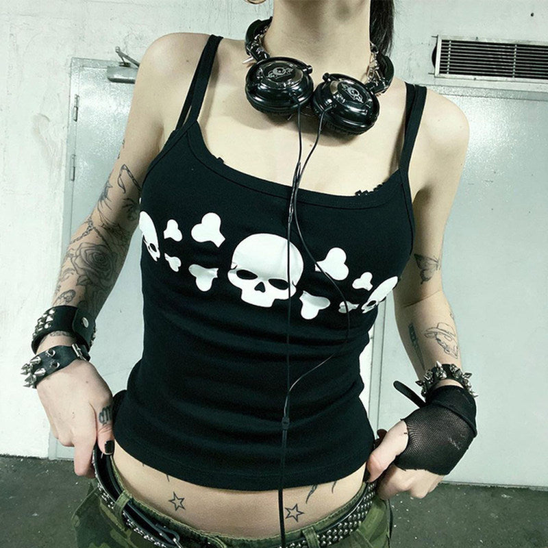 Vintage Punk Sexy Camis Top Gothic Fairy Grunge Graphic Prin