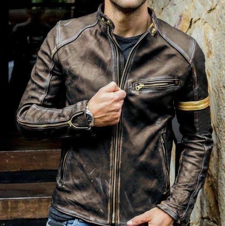 Punk men's motorcycle leather jacket