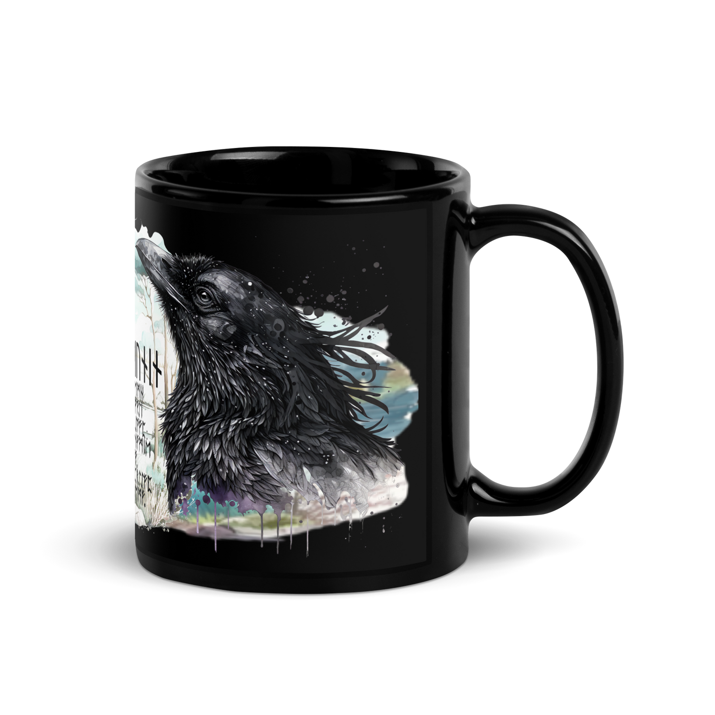 Black shiny mug - Hugi and Muni's Viking ravens