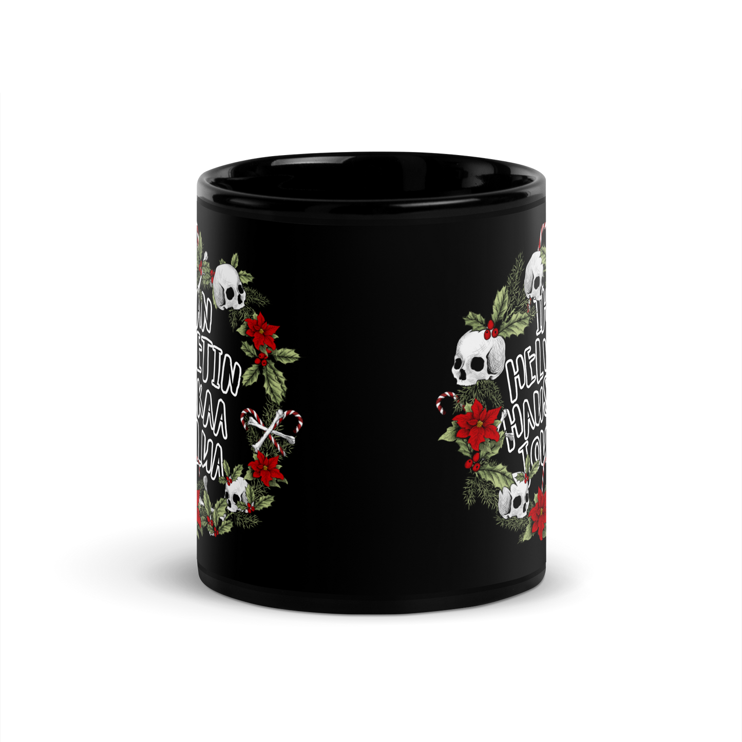 Black shiny Mug - a hell of a merry Christmas, wreath