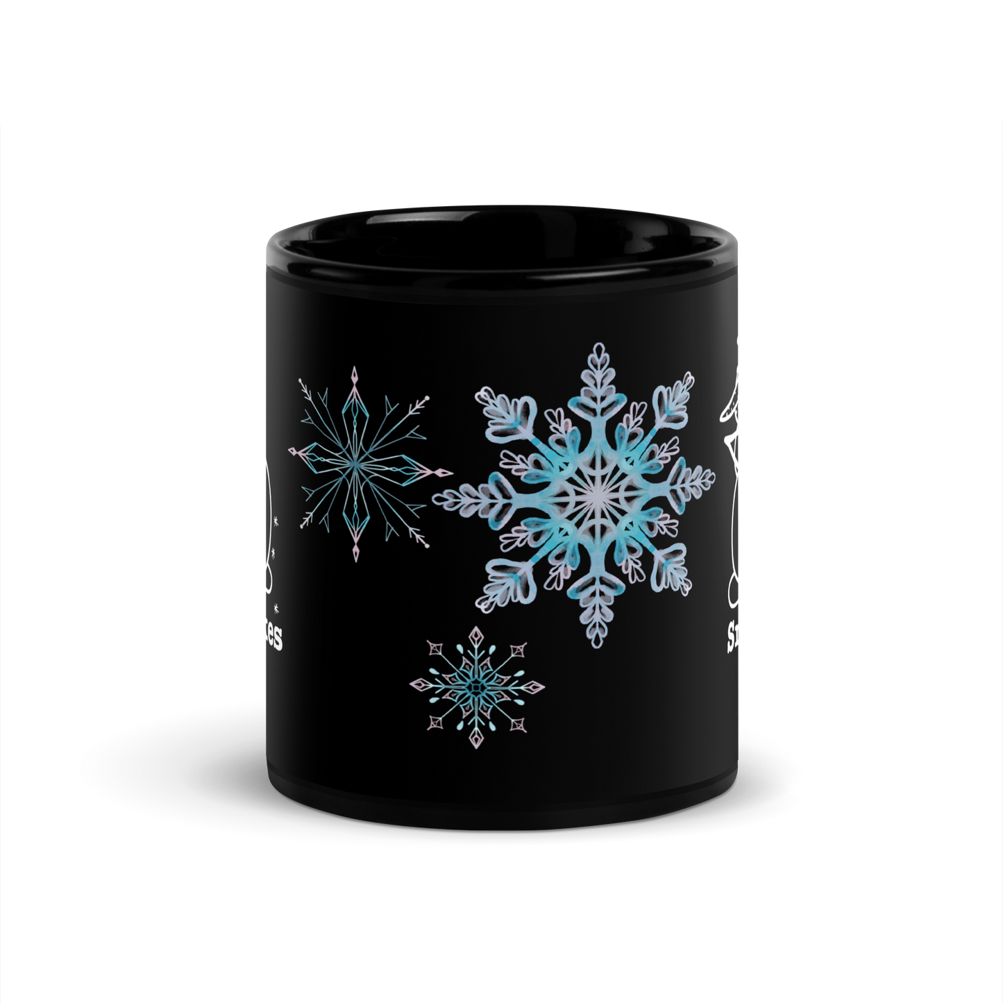 Shiny black Mug - snowflakes made