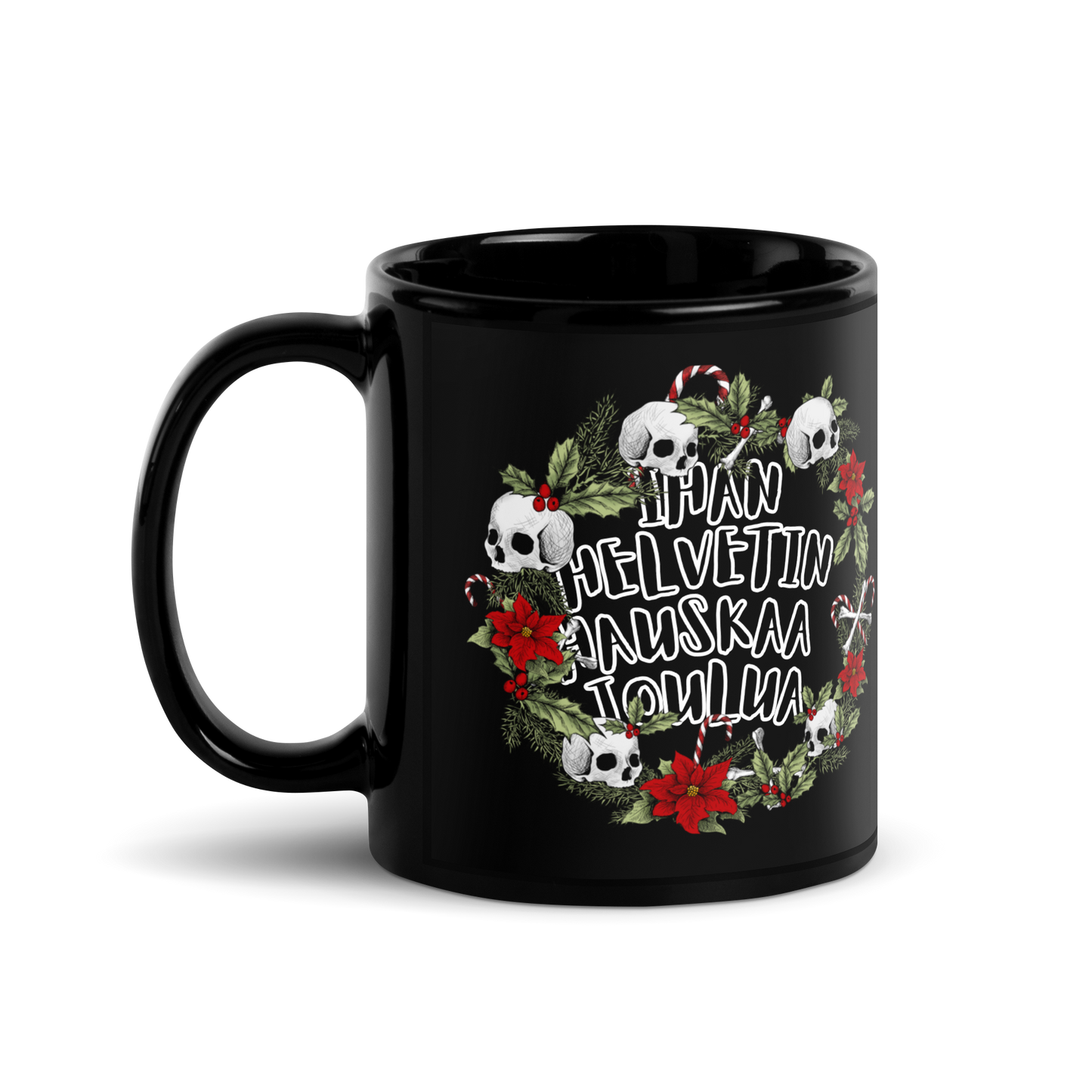 Black shiny Mug - a hell of a merry Christmas, wreath