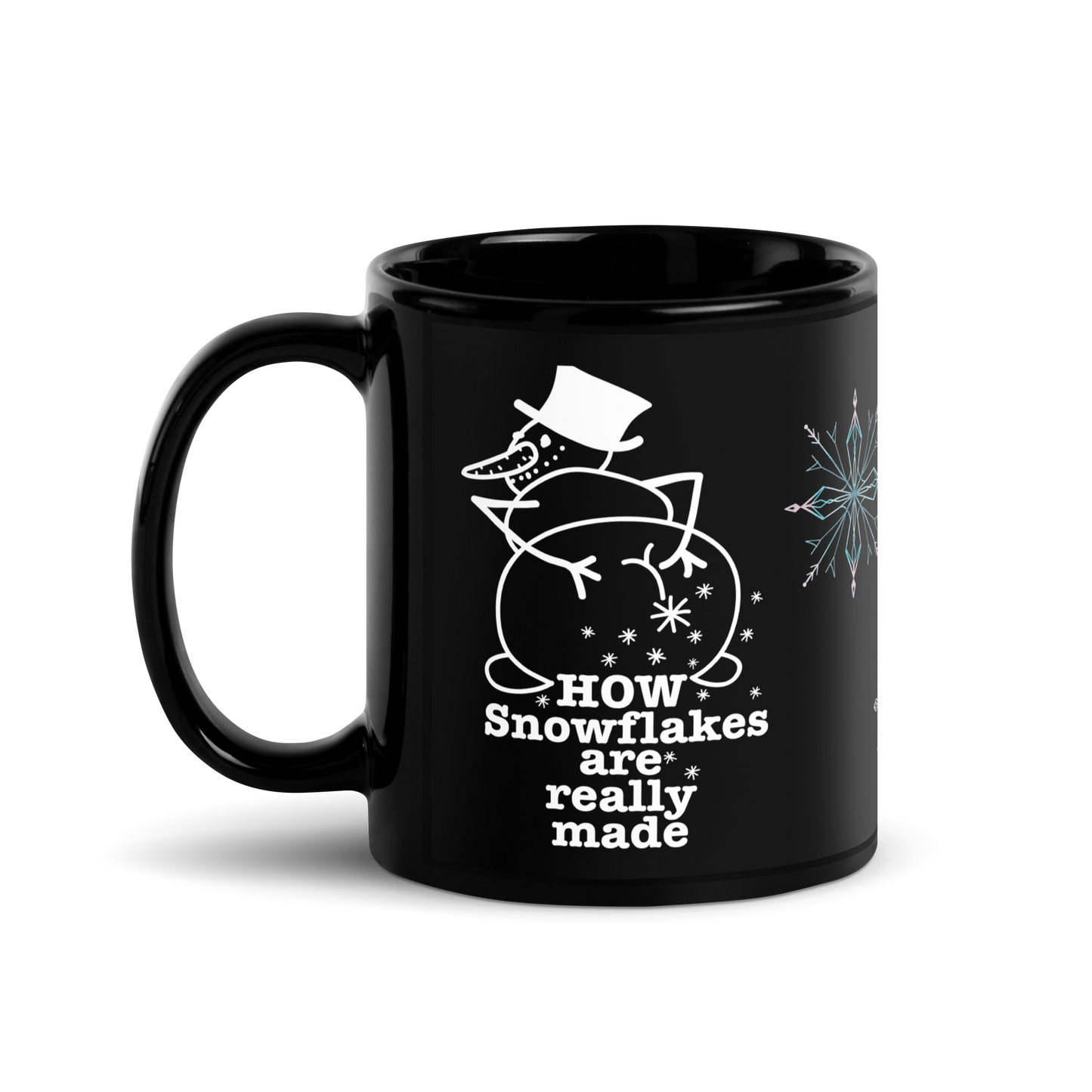 Shiny black Mug - snowflakes made