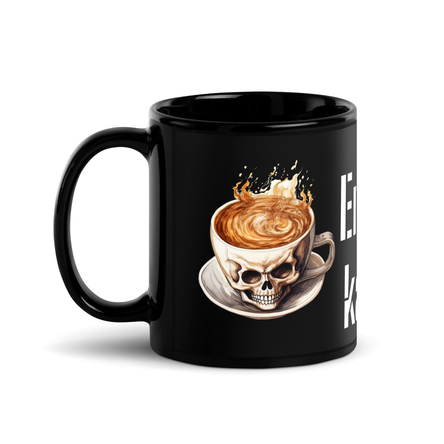 Black glossy Mug - first coffee skull