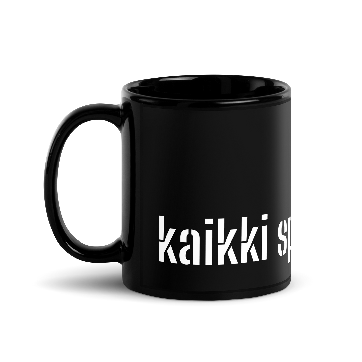 Black Glossy Mug - kaikki spotit päällä