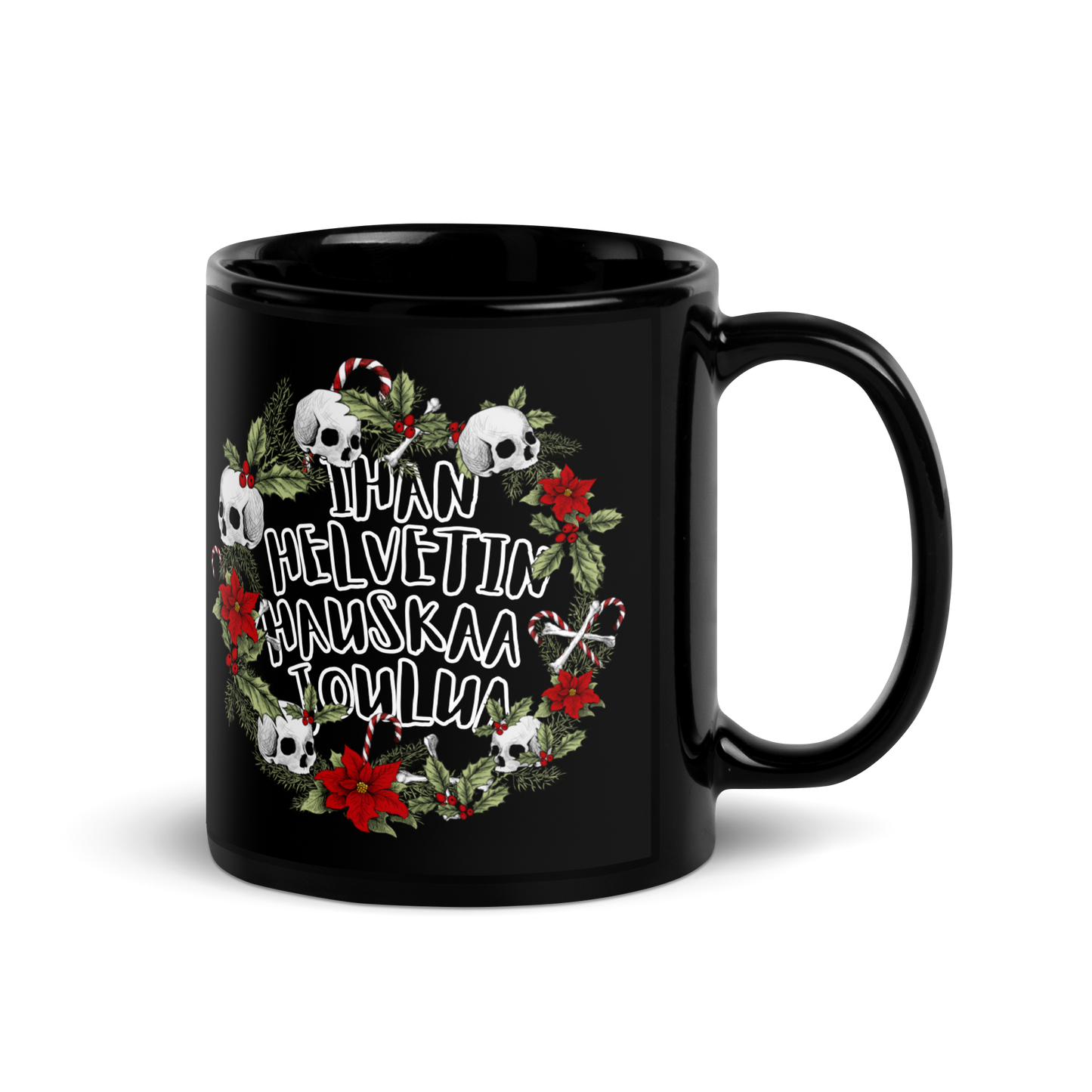 Black shiny Mug - a hell of a merry Christmas, wreath