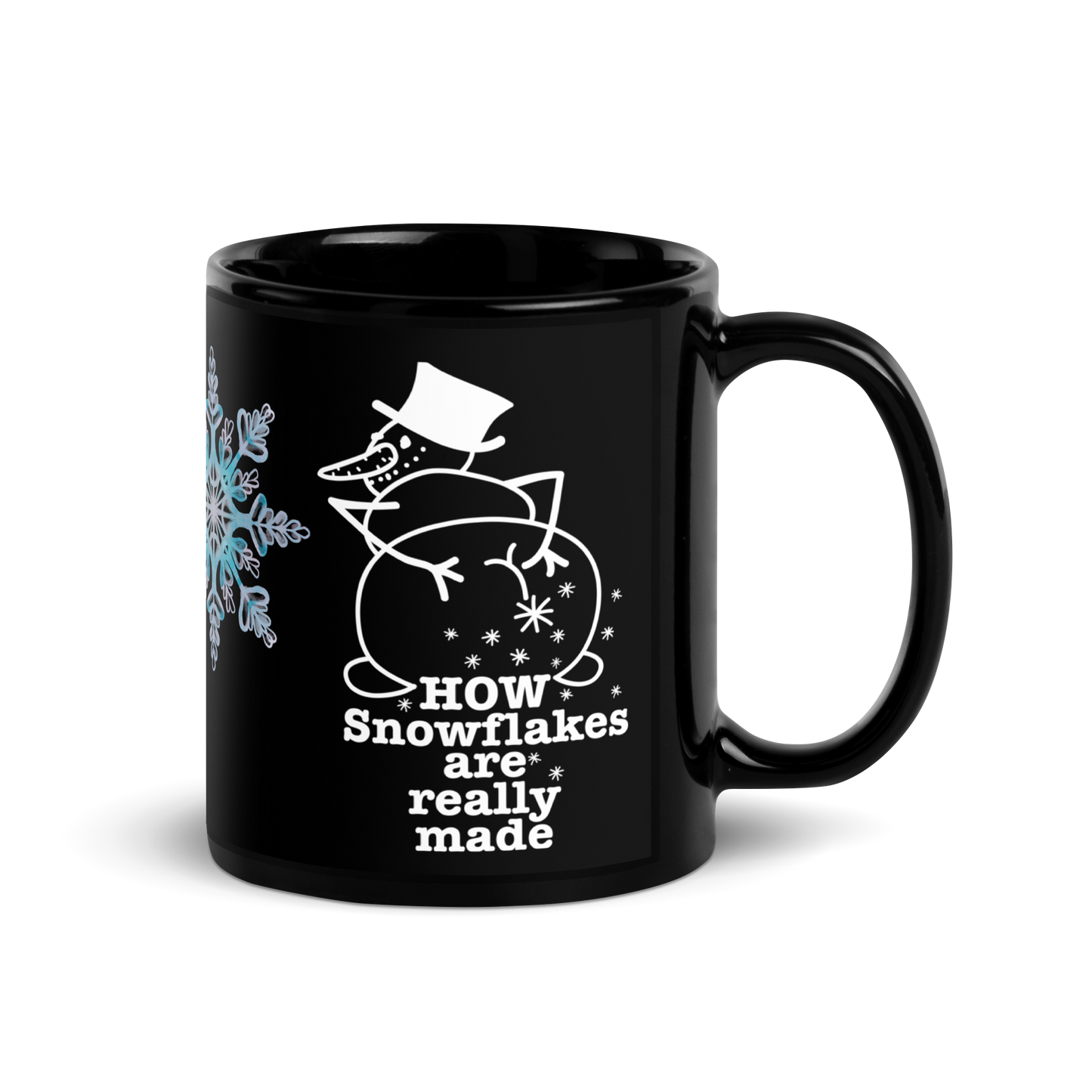 Shiny black Mug - snowflakes made