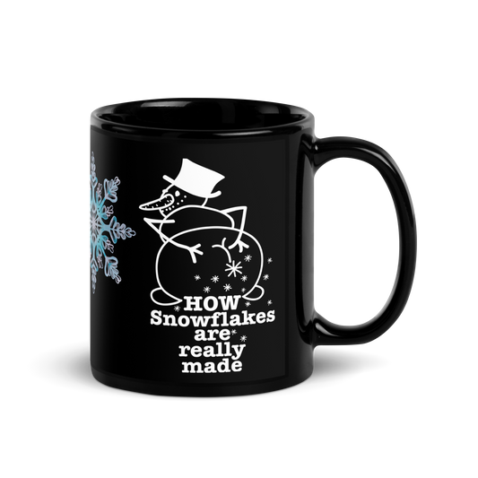 Shiny black Mug - snowflakes made