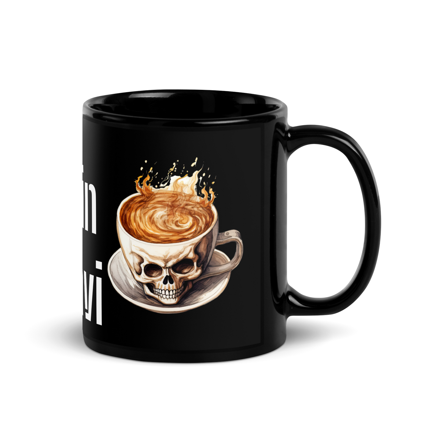 Black glossy Mug - first coffee skull