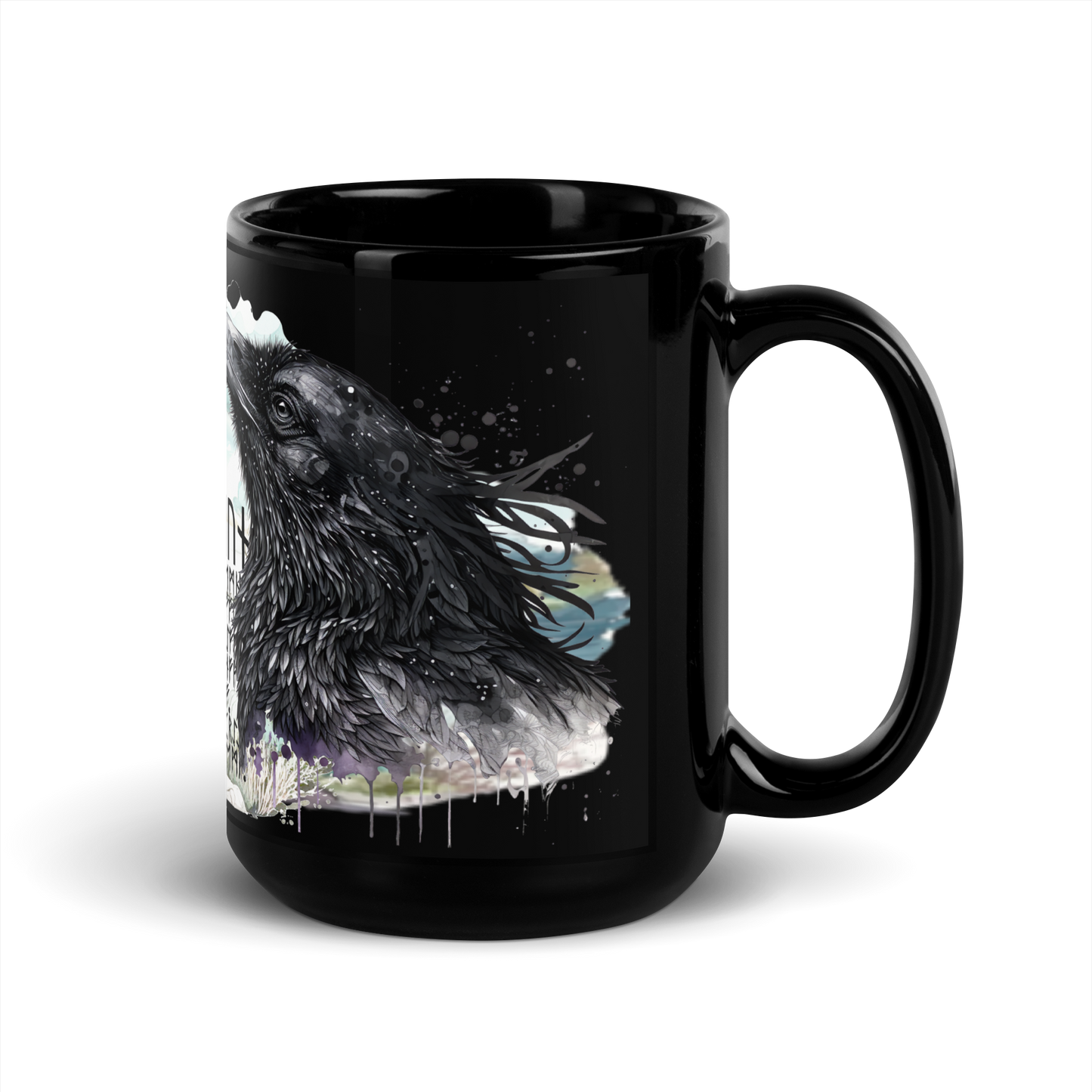 Black shiny mug - Hugi and Muni's Viking ravens