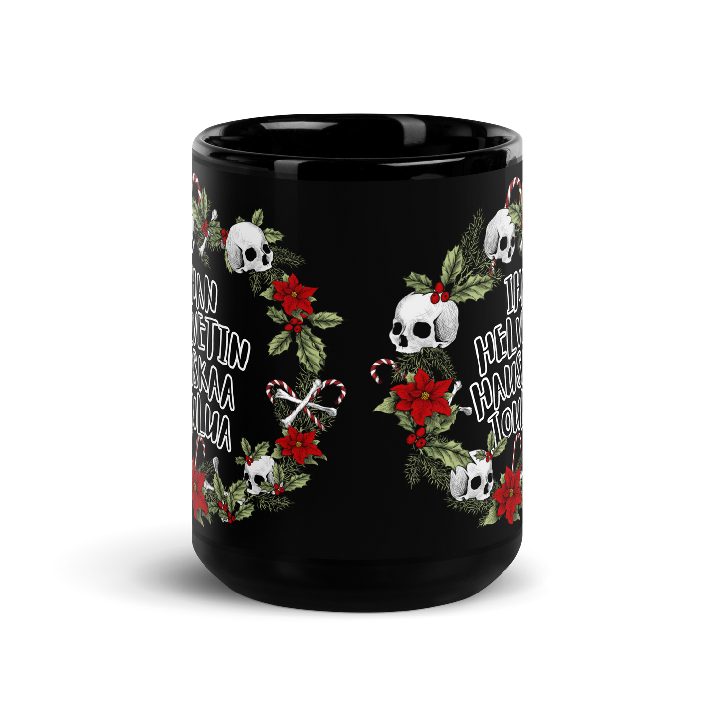 Black shiny Mug - a hell of a merry Christmas, wreath