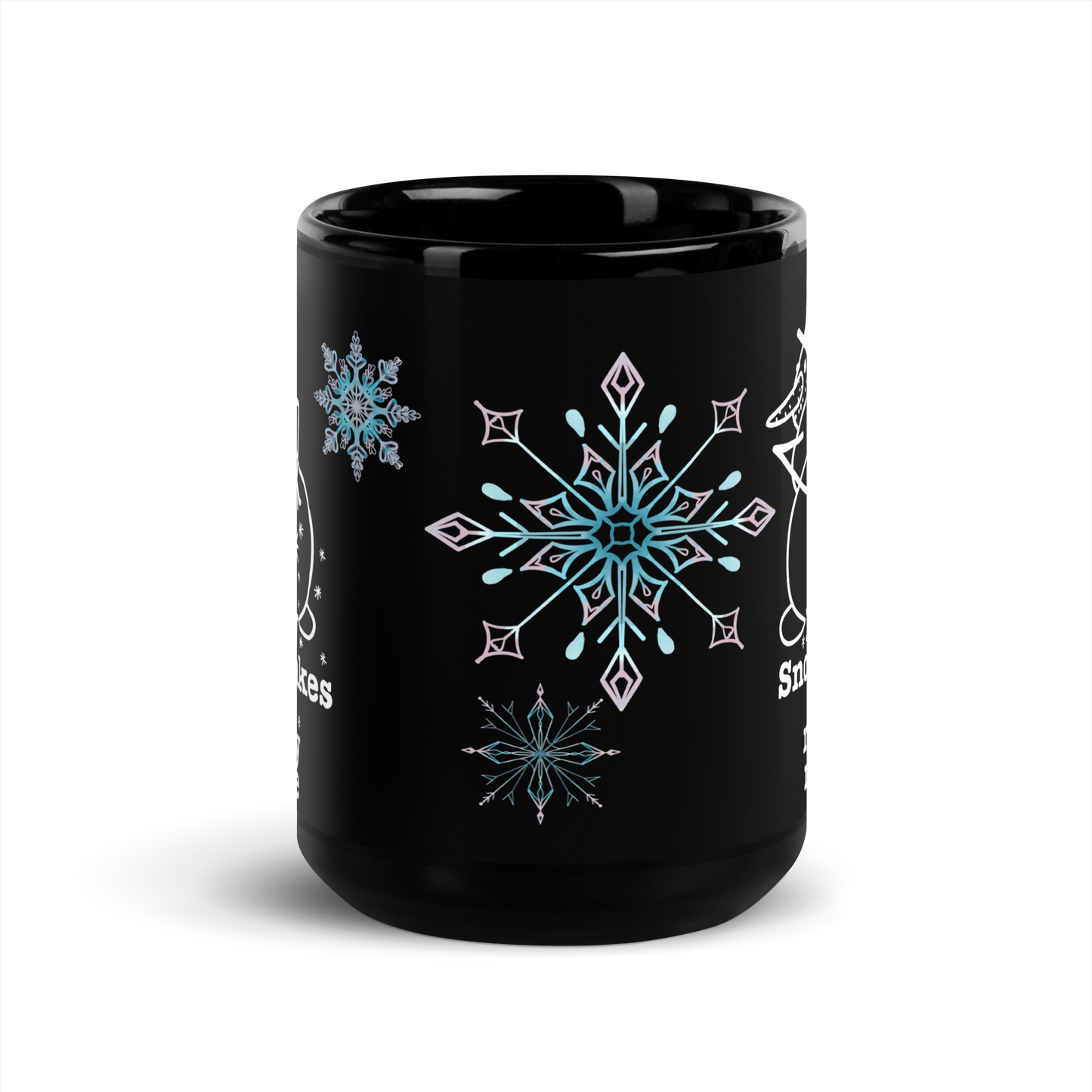 Shiny black Mug - snowflakes made