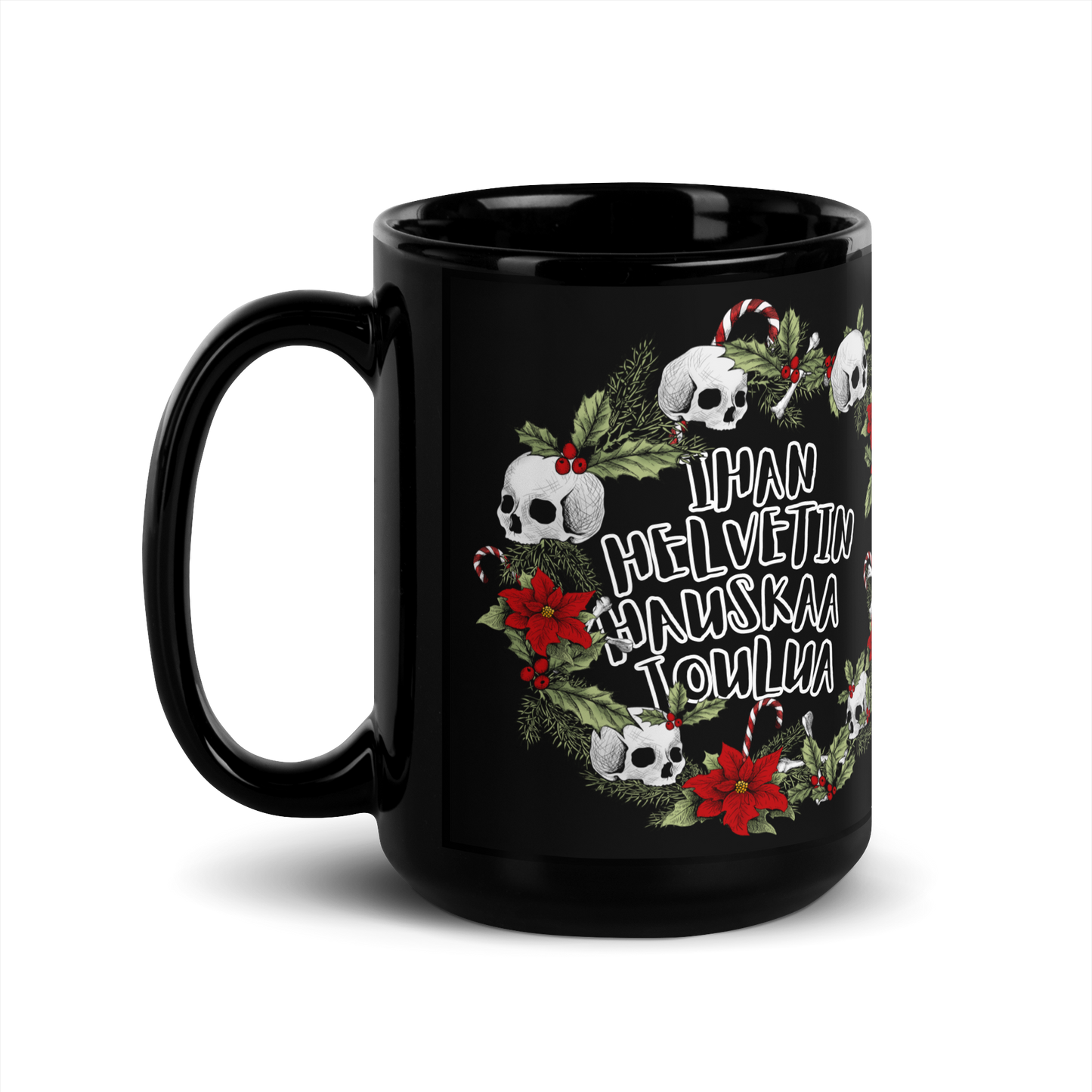 Black shiny Mug - a hell of a merry Christmas, wreath