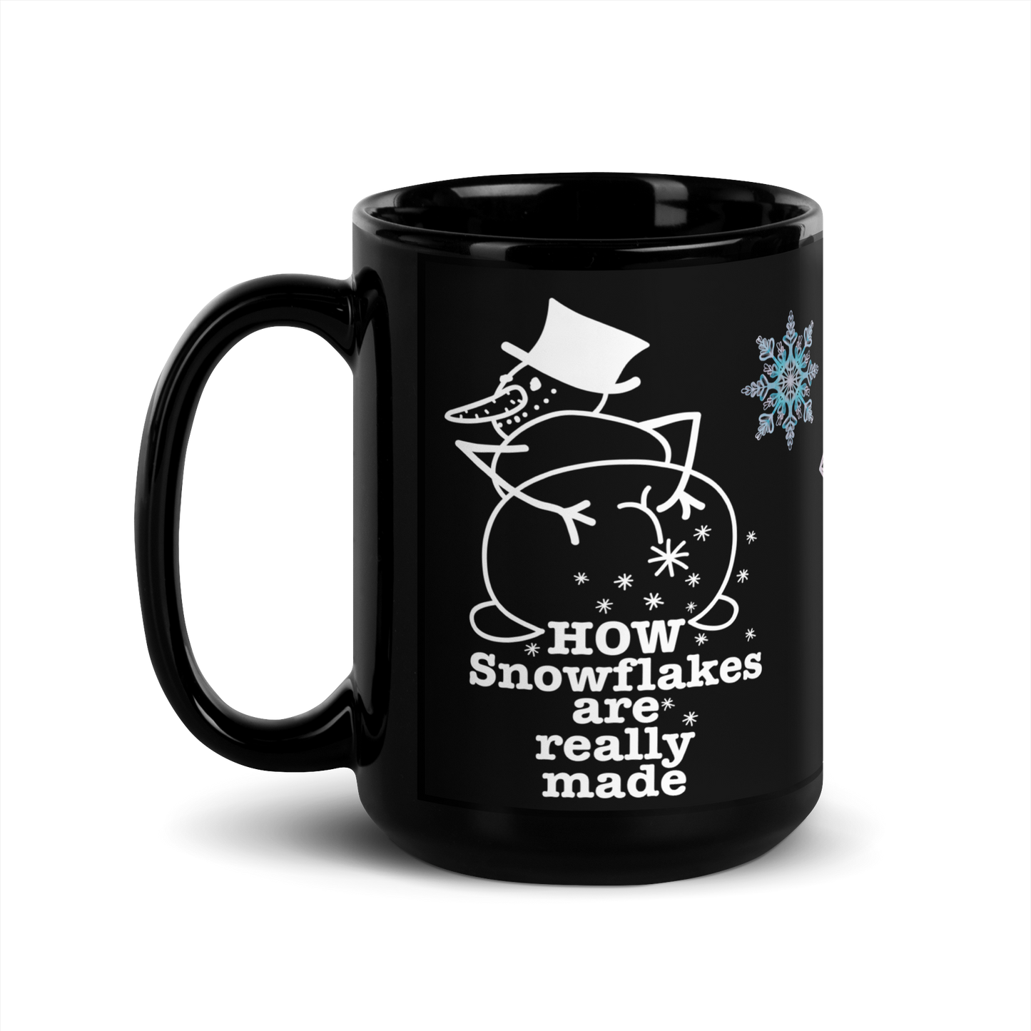 Shiny black Mug - snowflakes made