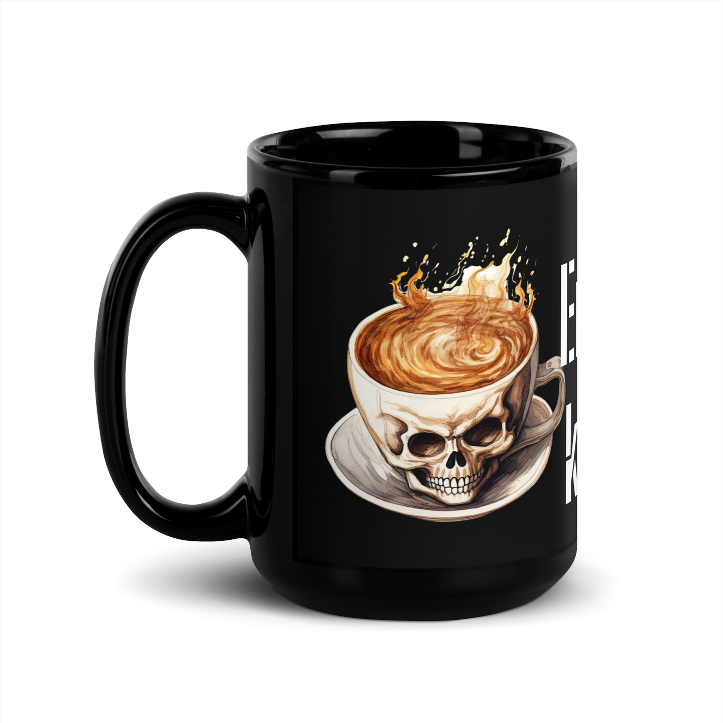 Black glossy Mug - first coffee skull