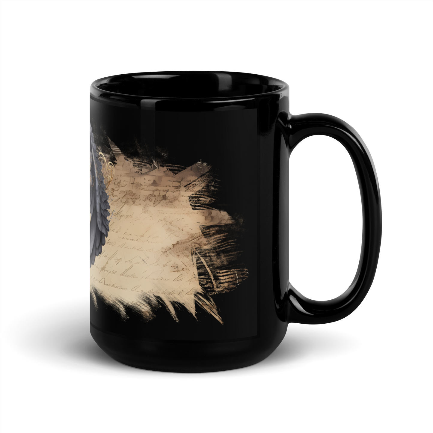 Black glossy Mug - gothic wings and rose