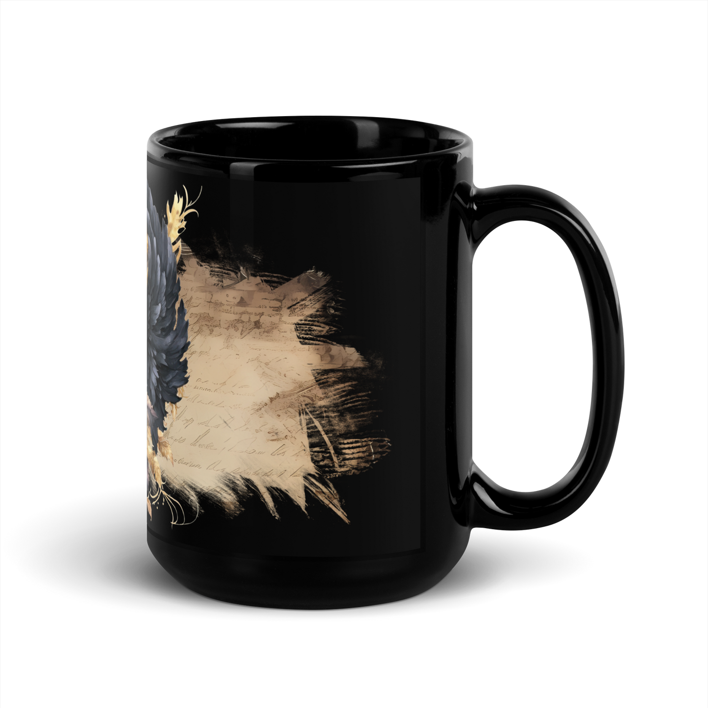 Black Glossy Mug - goottisiivet ja ruuusu