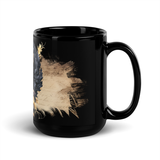 Black Glossy Mug - goottisiivet ja ruuusu